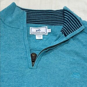Southern Tide Aqua Quarter-Zip with Striped Collar